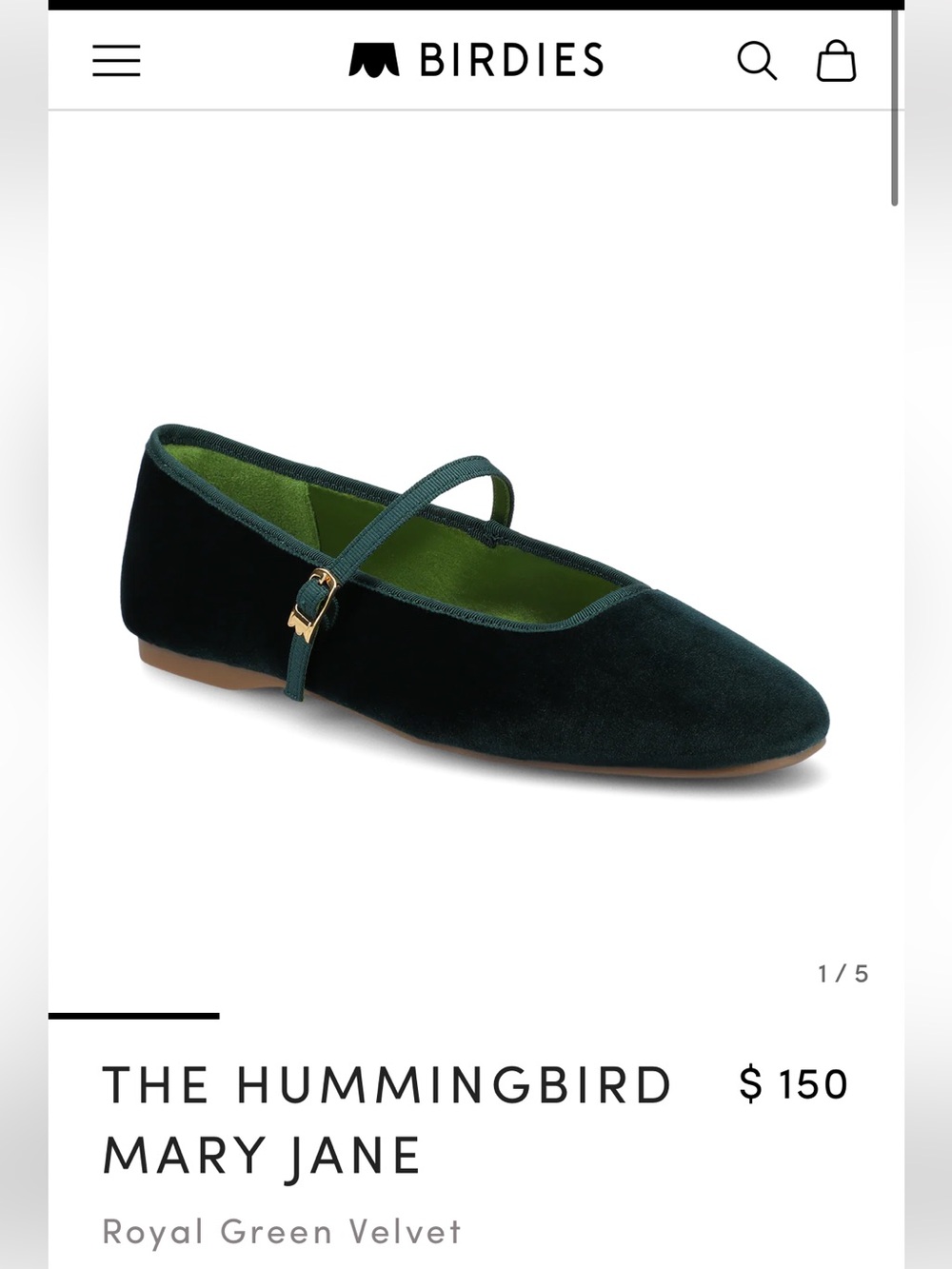 Birdies Hummingbird Mary Jane - Deep Green Velvet